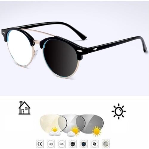 Double Bridge Retro Round Ultralight Photochromic Grey Reading Glasses +0.75 +1 +1.25 +1.5 +1.75 +2 +2.25 +2.5 +2.75 To +4