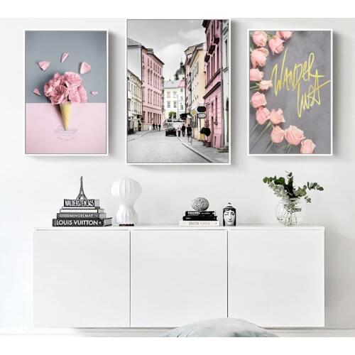 Nordic Canvas Painting Home Decor Pink Flower Poster Wall Art Modern Scenery Print Bedroom Minimalist Fashion Decor Art Painting