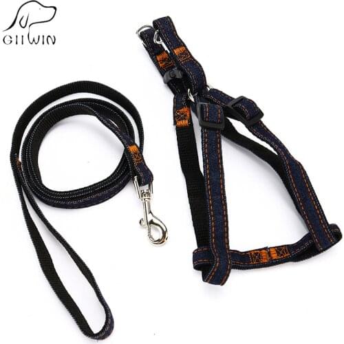 Dog Pet Leash Harness Durable Denim Harness For Small Medium Dog Pet Breakaway Leash Quick Release Dogs Harness Leash Set ZX0033
