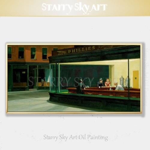 Professional Painter Hand-painted High Quality Nighthawks Oil Painting on Canvas Special Pop Art Night Landscape Oil Painting