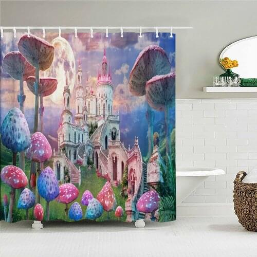 Psychedelic Forest Mushroom House Fabric Shower Curtain Bathroom Curtains Cartoon Dream Forest Waterproof Decor Bath Screen