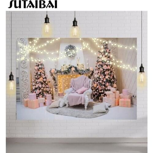 Christmas Tree Wreath Gifts White Fireplace Sofa Interior Photocall Family Party Child Photographic Background Photo Backdrops