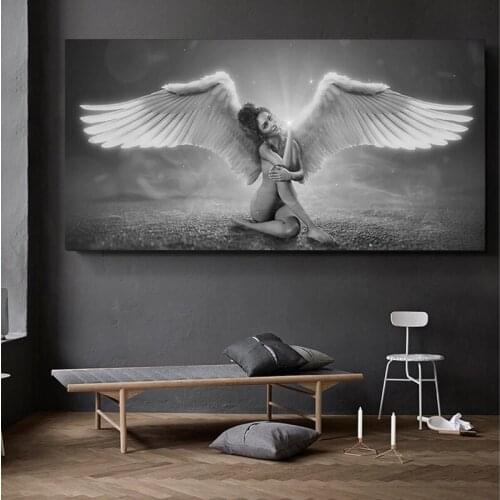Nude Wing Angel with Black Wings Scandinavian Canvas Painting Posters Print Wall Art Pictures for Living Room Home Decor