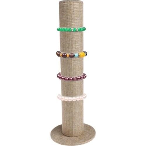 Jewelry Display Rack Bracelet Bangle Watch Stand Holder Cylinder Storage Linen