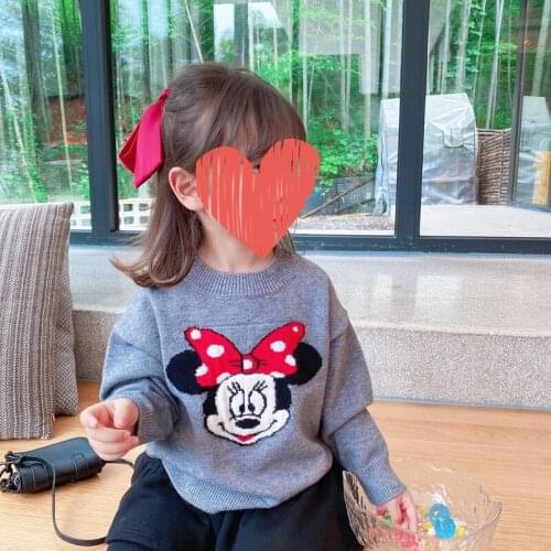 Cartoon Minnie Mouse Gril Sweater Knitted Pullover Parent-Child Clothes Disney Clothing for Kids Birthday Gift