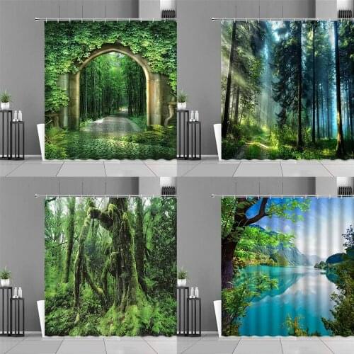 Tropical Rain Forest Landscape Shower Curtain Green Plants Trees Rivers Scenery Pattern Bath Curtains Home Decor Baths Products