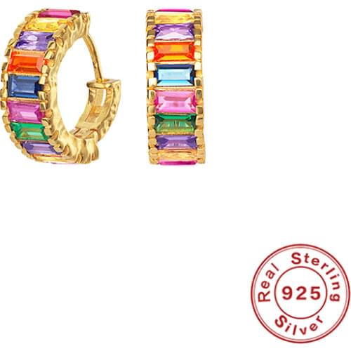 Genuine S925 Sterling Silver Cartilage Woman Earring Rainbow Crystal Hoop Earrings For Girlfriend Sister Gift Piercing Pendiente