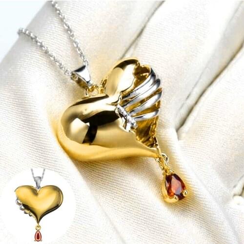Women Artificial gem fashion heart shape with skeleton Pendant Necklace chic Gothic