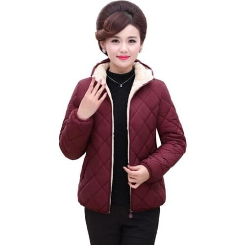 Winter Coat Womens Fleece Parka 2019 New Hooded Short Zipper Warm Jacket Middle-aged Mother Plus Cotton Winter Jackets W1433