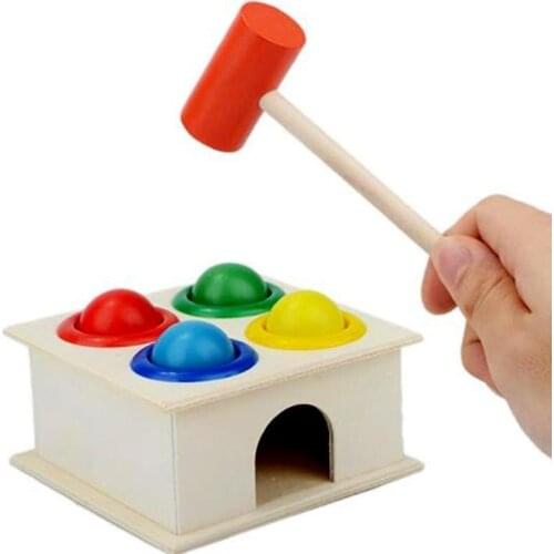 1Set Wooden Hammering Ball Hammer Box Children Fun Playing Hamster Game Toy Early Learning Educational Toys