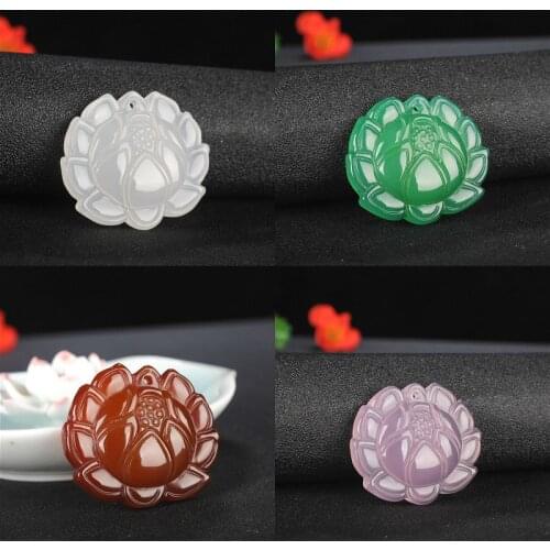 1PC Natural Green Agate Lotus Jade Pendant Necklace Chalcedony Carved Charm Jewellery Fashion Amulet for Men Women Lucky Gifts