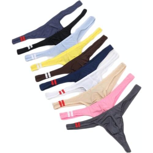 10PCS Sexy Men Thong Briefs Underwear Thong Ice Silk Thin Panties Men Lingerie Brief Male Underpants
