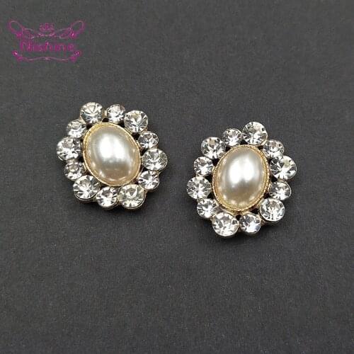 2.0*2.6 CM Vintage Oval Alloy Button Pearl Crystal Rhinestone Flower Buckle Bride Headwear Accessories DIY Handmade Material