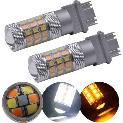 2PCS Leds Bulb T25 3157 7443 White Amber Auto Led DRL Light Dual Color LED Turn Signal Light switchback 42smd 2835 P27 3057 12V