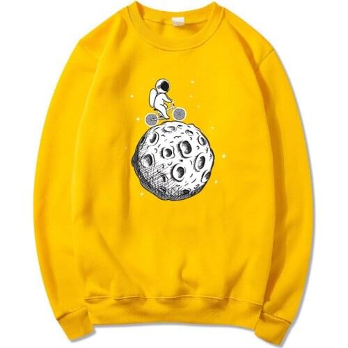 2021 Grappig Ontwerp Astronauten Rit Fietsen Op De Maan Hoodie Oversize Mannen Truien Warme Pocket Hooded Mode Grafische Hoody