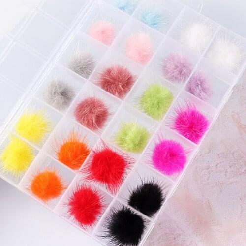 24PCS Plush Ball Lovely Nail Decorations Hairball Kawaii Nail Art Charms Magnetic Furry Ball Shape Manicure Kawaii Accessories