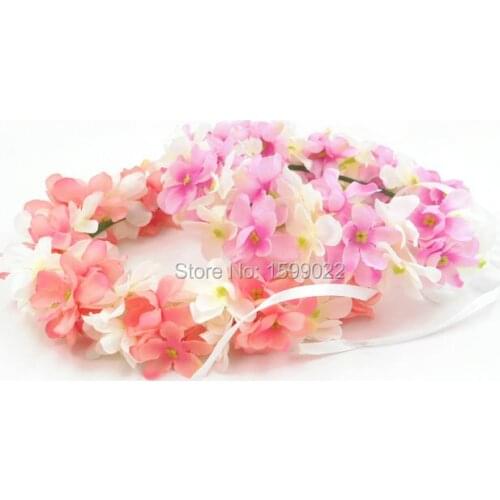 5pcs/lot Boho Floral Hair Wreath Artificial Fabric Hydrangea Flowers Head crown Pink Ladies Hair Bands Beach Party Decoration