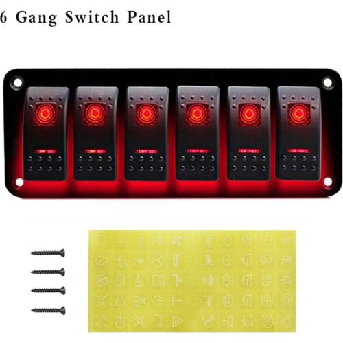 6 Gang Car Marine Boat Switch Panel 12V 24V Circuit Breakers Waterproof Boat Marine Car Rocker Switch Panel Red Blue LED Light
