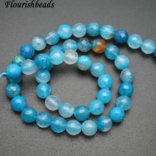 8mm 10mm Light Blue Color Faceted Dragon Veins Agate Stone Round Loose Beads DIY Jewelry Supplies