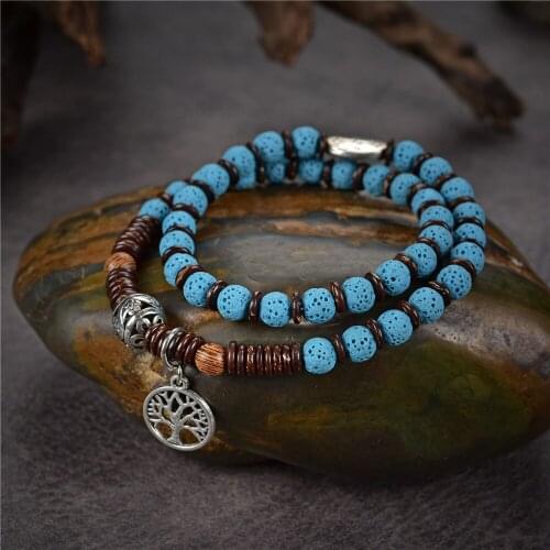 Anion Natural Stone 6mm Blue Volcanic Lava Stone Beads Bracelet Women Yoga Jewelry Bangle Tibetan Buddha Diffuser Chakra Y1013