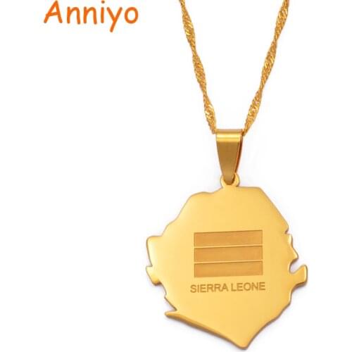 Anniyo SIERRA LEONE Map Flag Gold Color Charm Pendant Necklaces Africa Country Maps Jewelry #001421