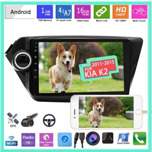 Car Radio 2Din Touch Screen Bluetooth GPS Navigation Mirrorlink WiFi Android 9.1 1+16G Multimedia 9Inch For Kia Old K2 2011-2015