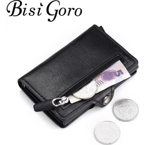 Bisi Goro 2020 New Cion Purse Short Card Wallet PU Leather Card Holder RFID Blocking Money Bag Safety Slim Wallet RFID Card Case
