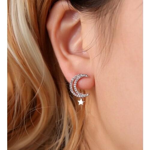 Shiny Charming Women Star Moon Earrings Romantic Creative Zircon Moon Earrings For Party Girl Delicate Fashion Jewelry Brincos