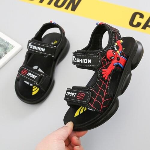 2021 Disney Spiderman sports shoes childrens summer sandals leather boys beach sandals fashion Princess shoes Size 26-36