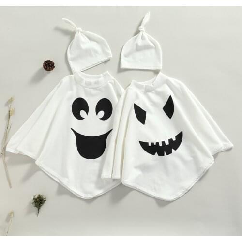 1-6Y Children Halloween Clothes Set Cartoon Round Neck Long Sleeve Cloak + Hat for Kids Boys Girls Loose Casual Festival Clothes