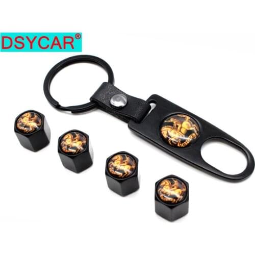 DSYCAR 1Set Zinc Alloy Anti-theft Car Wheel Tire Valve Caps Stem Air + Leather buckle Wrench Auto Car Wheels Tires Parts