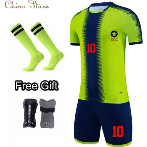 Customized Adult Kid soccer Jersey Uniforms Tracksuit Football Training Sets Boys Football Kit Clothes Free Socks Shin Pad K8825