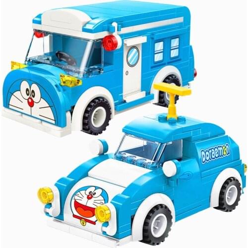 Classic Cartoon Anime Doraemon Beetle Car Bus Nobita Figure Building Blocks Bricks Kits Movie Dolls Kids Toys For Children Gift