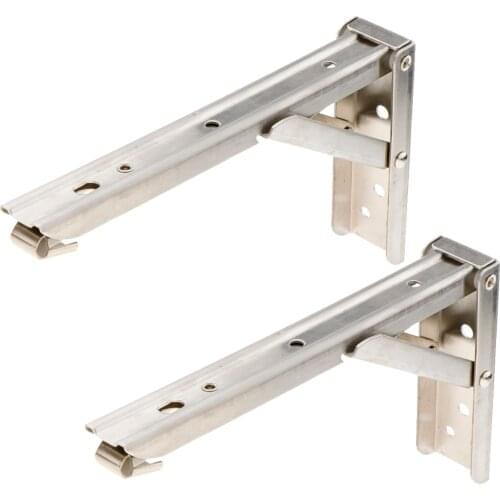 Pack of 2 Stainless Steel Folding Shelf Brackets Heavy Duty Shelf Triangle Brackets for Fold Down Work Bench Table