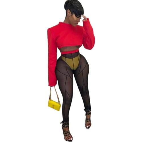 Sexy 2 Piece Set Women Clothing Sets 2020 Rave Festival Crop Top and See-through Leggings Christmas Party Club Birthday Outfits