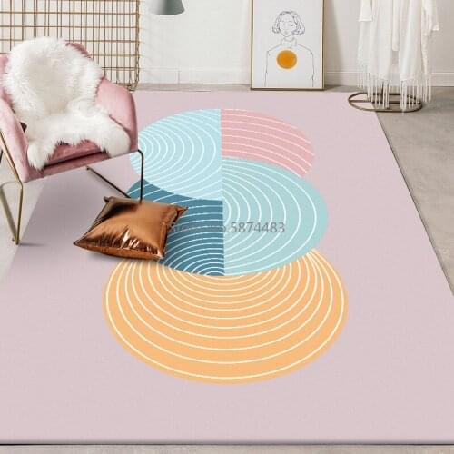 Fashion Simple Dark Gray Pink Geometric Circle Doormat Bedroom Living Room Non-slip Bedside Carpet