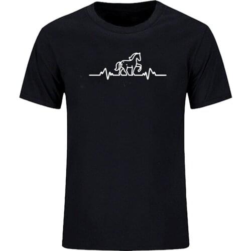 Summer horse heartbeat t-shirt mens short sleeve cotton fashion riding t-shirt mens top