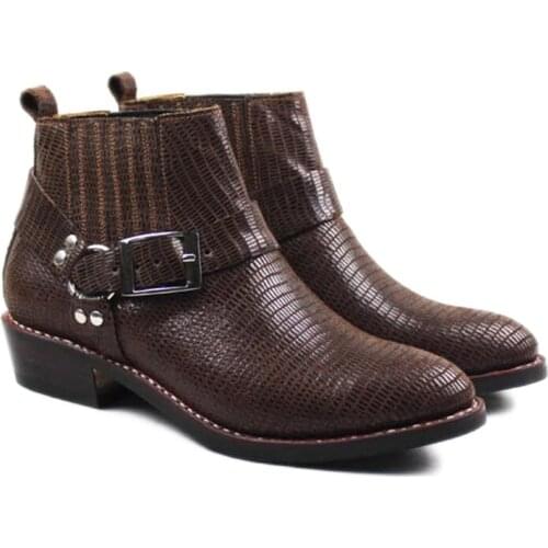 New Rock Cowhide Genuine Leather Mens Boots Western Cowboy Boots Pointed Leather Riding Footwear Brown Work Boots Men,Big 38-45