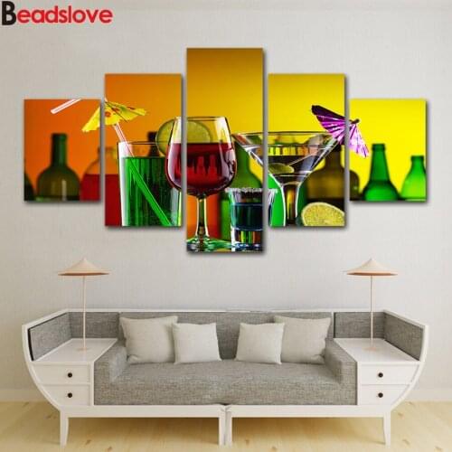 5D Diy diamond painting 5Pieces Cocktail cabinet Wine Party Embroidery Diamond mosaic cross stitch kit Restaurant art