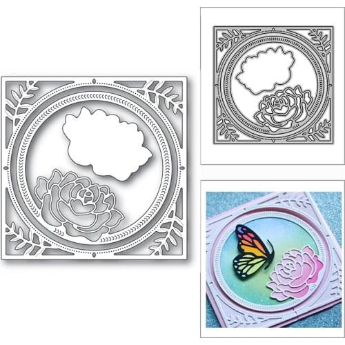 New Graceful Peony Square Frame 2020 Metal Cutting Dies for DIY Scrapbooking Decorative and Card Making Embossing Craft No Stamp