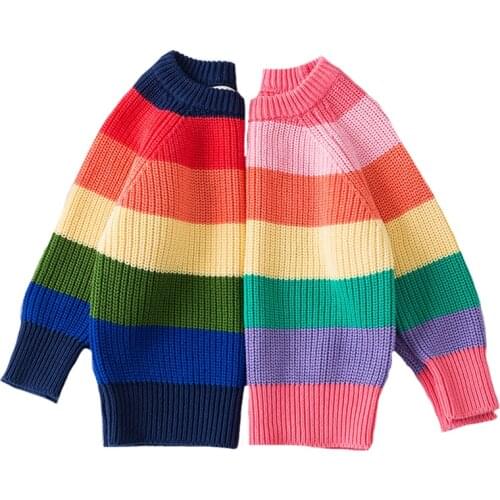 Autumn Children Baby Sweaters Pullover Childrens Sweater Rainbow Striped Girls and Boys Kintting Sweaters Tops Kids Clothes