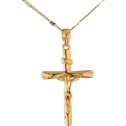 Gold Color Jesus Christ Cross Crucifix INRI Pendant Necklace Cross Charm Jewelry