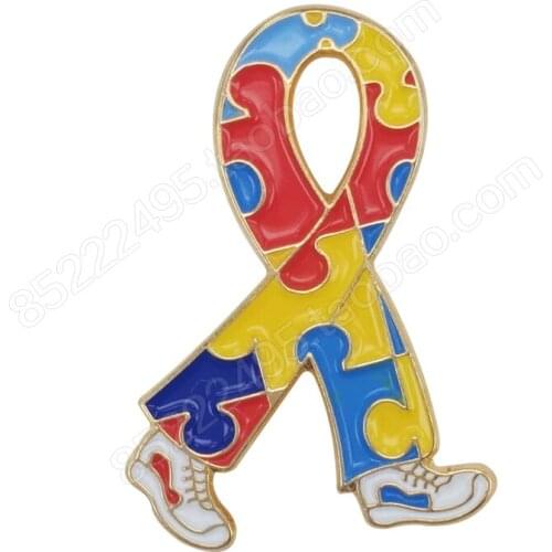 Autism Awareness Walking Jigsaw Puzzle Ribbon Lapel Pins