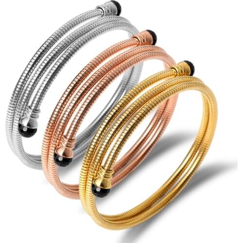Simple Multi-layer Stainless Steel Bracelets For Women Black Enamel Bracelet Rose Gold Bangle Men Statement Jewelry Adjustable