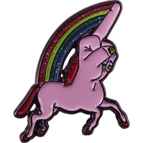 Rainbow Unicorn Badge Cheeky Middle finger Brooch Cute Glitter accessory