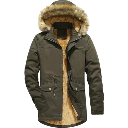 New Winter Coat Men Fashion Hooded Fur Collar Thick Warm Wool Liner Windbreaker Jacket Men Big Size L-3XL Mid-long Outerwear