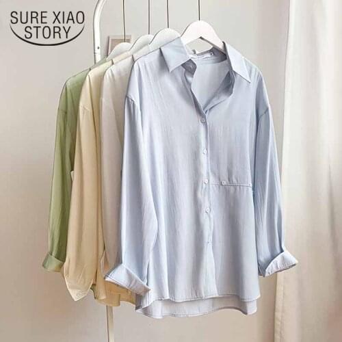 New Turn-down Collar Long Sleeve Button Up Shirts Autumn Casual Loose Women Shirts Cotton Blouse Women Tops 2021 Clothes 16313