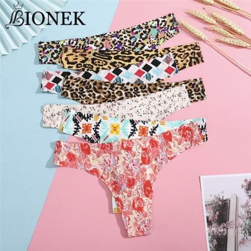 BIONEK Sexy Seamless Panties For Women G-String Thong Low-Rise Plus Size Thong Lingerie Underwear Leopard Cotton Crotch Thong