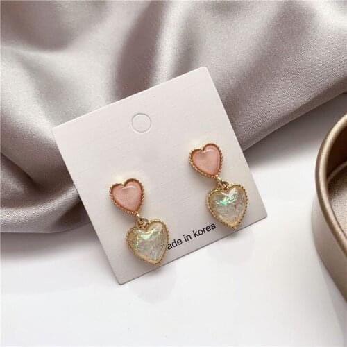 YAOLOGE 2021 New For Women Pink Heart Resin Drop Earrings Alloy Accessories Girls Fashion Party Wedding Jewelry Gift Oorbellen