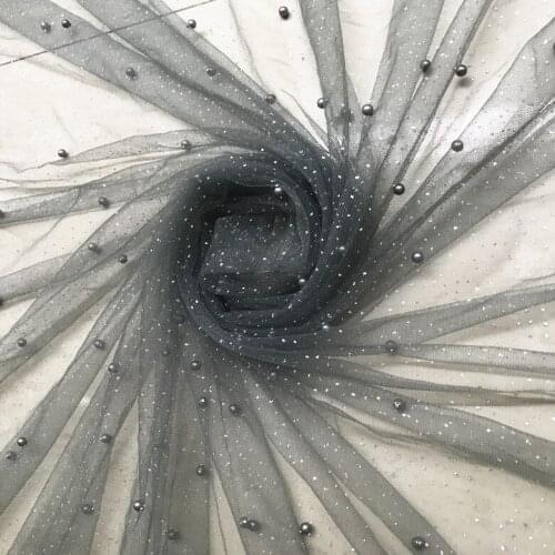 Hight Quality Beads Mesh 5colours soft mesh dress fabric transparent dress fabric wedding dress decoration clothing fabric H023